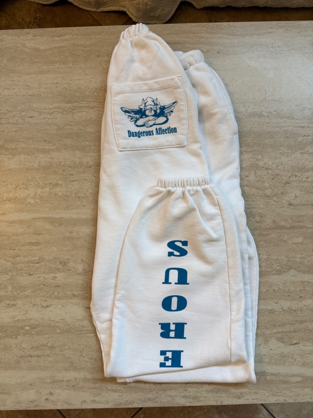 Boys Lie White Track Pants with Blue Graphic - Picture 5 of 7